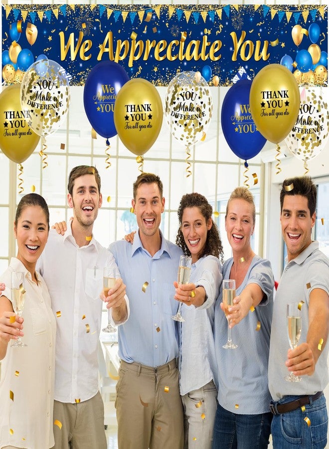 Yoirrat We Appreciate You Decorations Blue Gold Appreciate You Banner Yard Sign with 18 Pcs Balloons Thank You for All You Do Banner Employee Staff Appreciation Gifts Teacher Doctor Appreciation Party Decor - Image 3